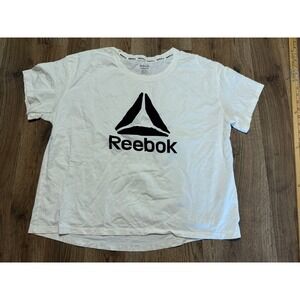 Reebok Womens Delta Logo Graphic T-Shirt White Crew Neck XL REW231TS07